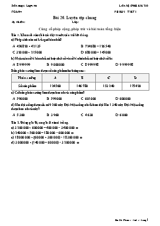 Phiếu Bài tập hằng ngày Toán Lớp 4 - Bài 26. Luyện tập chung - Kết nối tri thức (Năm học 2026-2027)