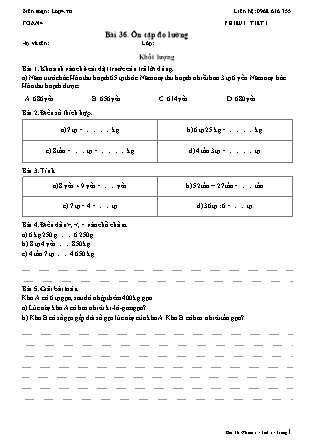Phiếu Bài tập hằng ngày Toán Lớp 4 - Bài 36. Ôn tập đo lường - Kết nối tri thức (Năm học 2026-2027)