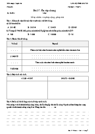 Phiếu Bài tập hằng ngày Toán Lớp 4 - Bài 37. Ôn tập chung - Kết nối tri thức (Năm học 2026-2027)