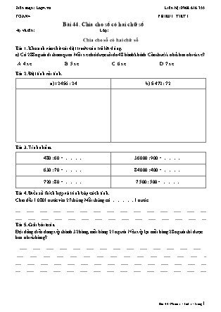 Phiếu Bài tập hằng ngày Toán Lớp 4 - Bài 44. Chia cho số có hai chữ số - Kết nối tri thức (Năm học 2026-2027)