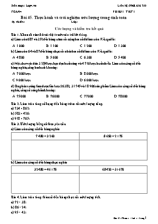 Phiếu Bài tập hằng ngày Toán Lớp 4 - Bài 45. Thực hành và trải nghiệm ước lượng trong tính toán - Kết nối tri thức (Năm học 2026-2027)