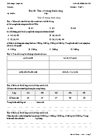 Phiếu Bài tập hằng ngày Toán Lớp 4 - Bài 46. Tìm số trung bình cộng - Kết nối tri thức (Năm học 2026-2027)