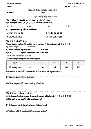 Phiếu Bài tập hằng ngày Toán Lớp 4 - Bài 49. Dãy số liệu thống kê - Kết nối tri thức (Năm học 2026-2027)
