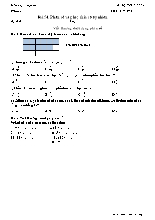 Phiếu Bài tập hằng ngày Toán Lớp 4 - Bài 54. Phân số và phép chia số tự nhiên - Kết nối tri thức (Năm học 2026-2027)