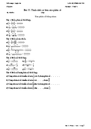Phiếu Bài tập hằng ngày Toán Lớp 4 - Bài 55. Tính chất cơ bản của phân số - Kết nối tri thức (Năm học 2026-2027)