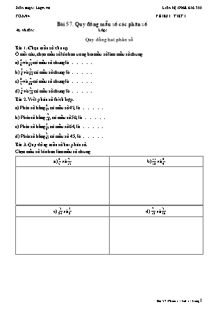 Phiếu Bài tập hằng ngày Toán Lớp 4 - Bài 57. Quy đồng mẫu số các phân số - Kết nối tri thức (Năm học 2026-2027)