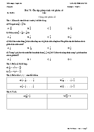 Phiếu Bài tập hằng ngày Toán Lớp 4 - Bài 70. Ôn tập phép tính với phân số - Kết nối tri thức (Năm học 2026-2027)