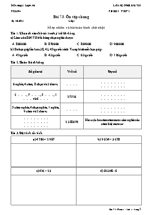 Phiếu Bài tập hằng ngày Toán Lớp 4 - Bài 73. Ôn tập chung - Kết nối tri thức (Năm học 2026-2027)