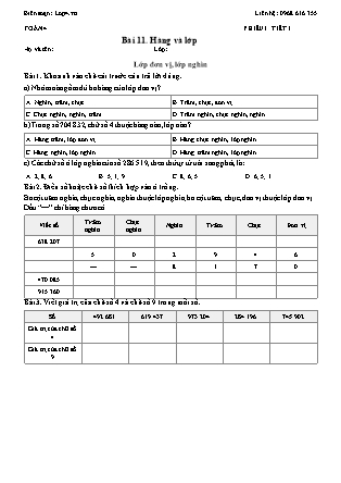 Phiếu Bài tập hằng ngày Toán Lớp 4 - Bài 11. Hàng và lớp - Kết nối tri thức (Năm học 2026-2027)