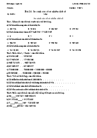Phiếu Bài tập hằng ngày Toán Lớp 4 - Bài 14. So sánh các số có nhiều chữ số - Kết nối tri thức (Năm học 2026-2027)