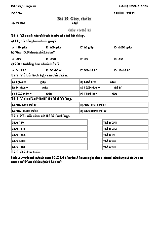 Phiếu Bài tập hằng ngày Toán Lớp 4 - Bài 19. Giây, thế kỉ - Kết nối tri thức (Năm học 2026-2027)