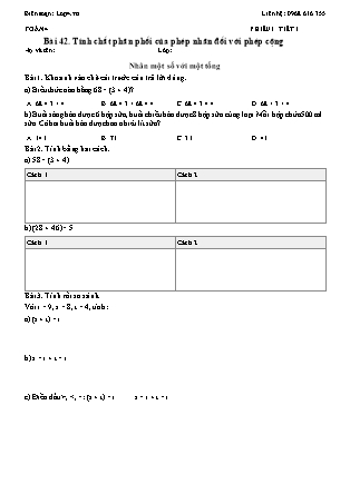Phiếu Bài tập hằng ngày Toán Lớp 4 - Bài 42. Tính chất phân phối của phép nhân đối với phép cộng - Kết nối tri thức (Năm học 2026-2027)