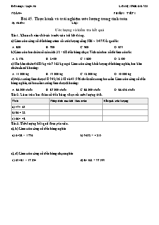 Phiếu Bài tập hằng ngày Toán Lớp 4 - Bài 45. Thực hành và trải nghiệm ước lượng trong tính toán - Kết nối tri thức (Năm học 2026-2027)