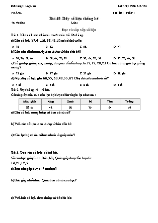 Phiếu Bài tập hằng ngày Toán Lớp 4 - Bài 49. Dãy số liệu thống kê - Kết nối tri thức (Năm học 2026-2027)