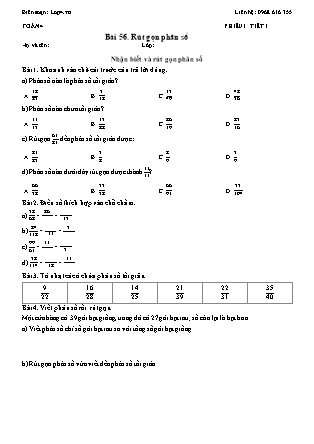 Phiếu Bài tập hằng ngày Toán Lớp 4 - Bài 56. Rút gọn phân số - Kết nối tri thức (Năm học 2026-2027)