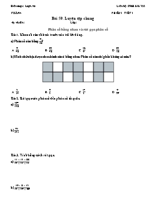 Phiếu Bài tập hằng ngày Toán Lớp 4 - Bài 59. Luyện tập chung - Kết nối tri thức (Năm học 2026-2027)