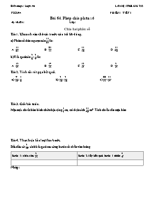 Phiếu Bài tập hằng ngày Toán Lớp 4 - Bài 64. Phép chia phân số - Kết nối tri thức (Năm học 2026-2027)
